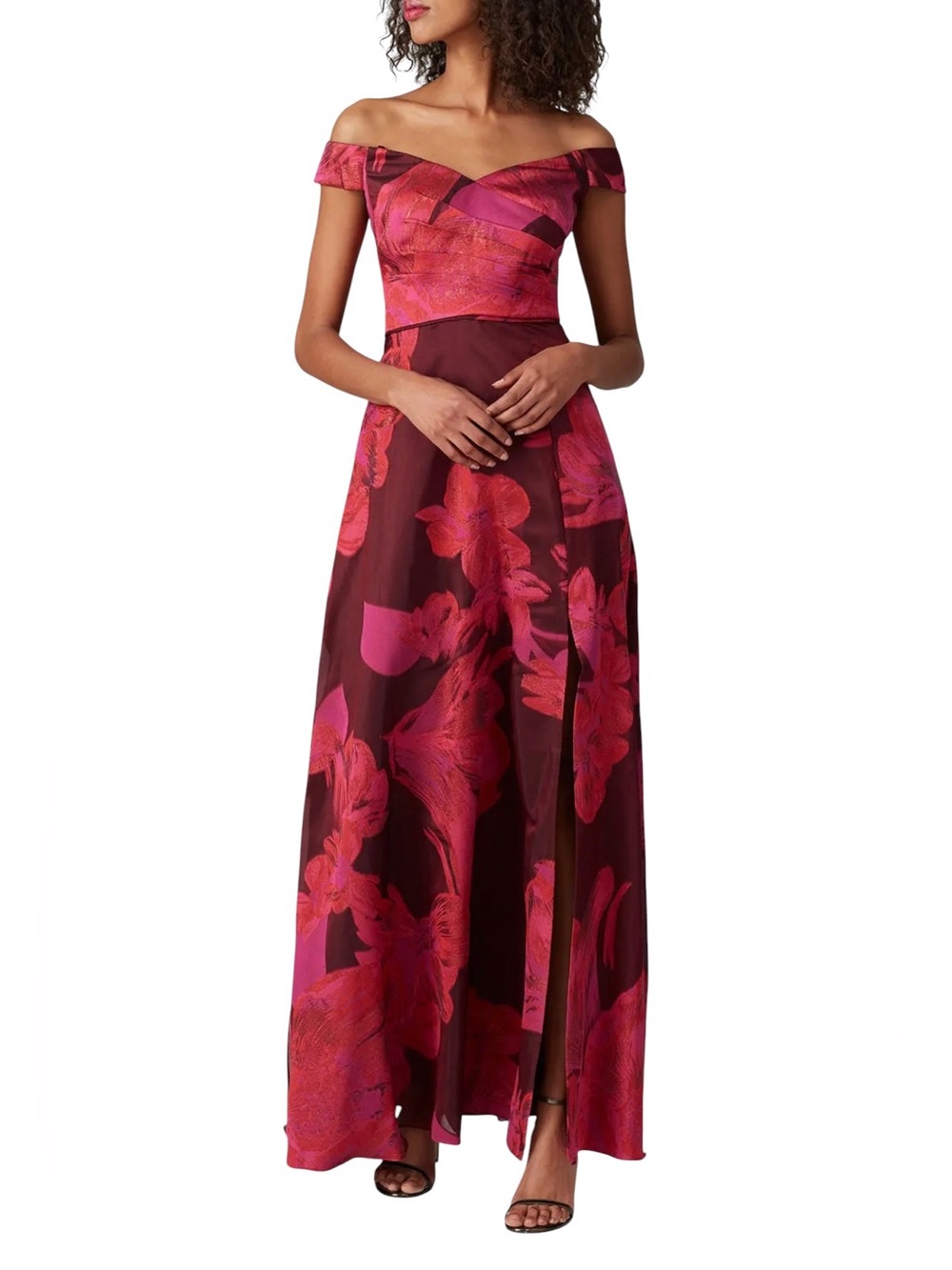 Adrianna Papell Floral Off Shoulder Gown